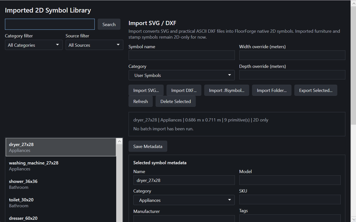 FloorForge symbol manager for furniture placement