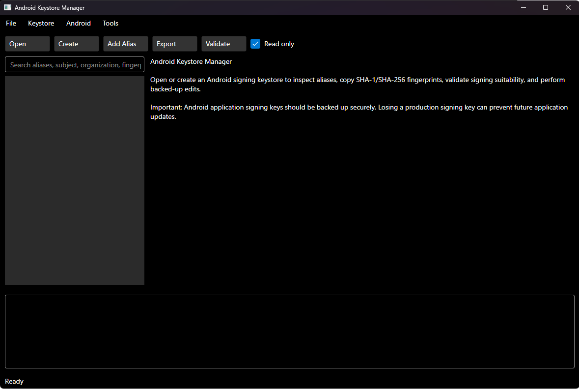 Screenshot for Android Keystore Manager